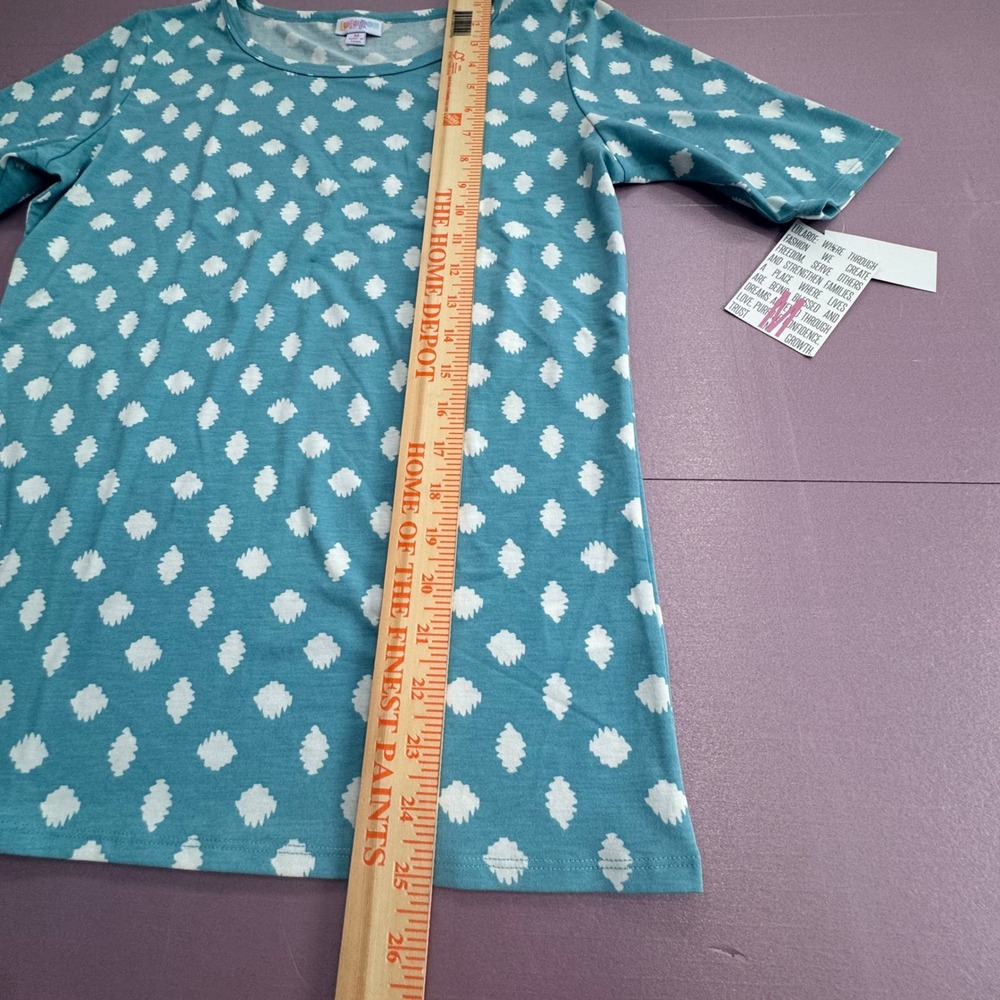 LuLaRoe Gigi Teal White Ditsy Dot Print Tunic Top Shirt Size M - Picture 3 of 10
